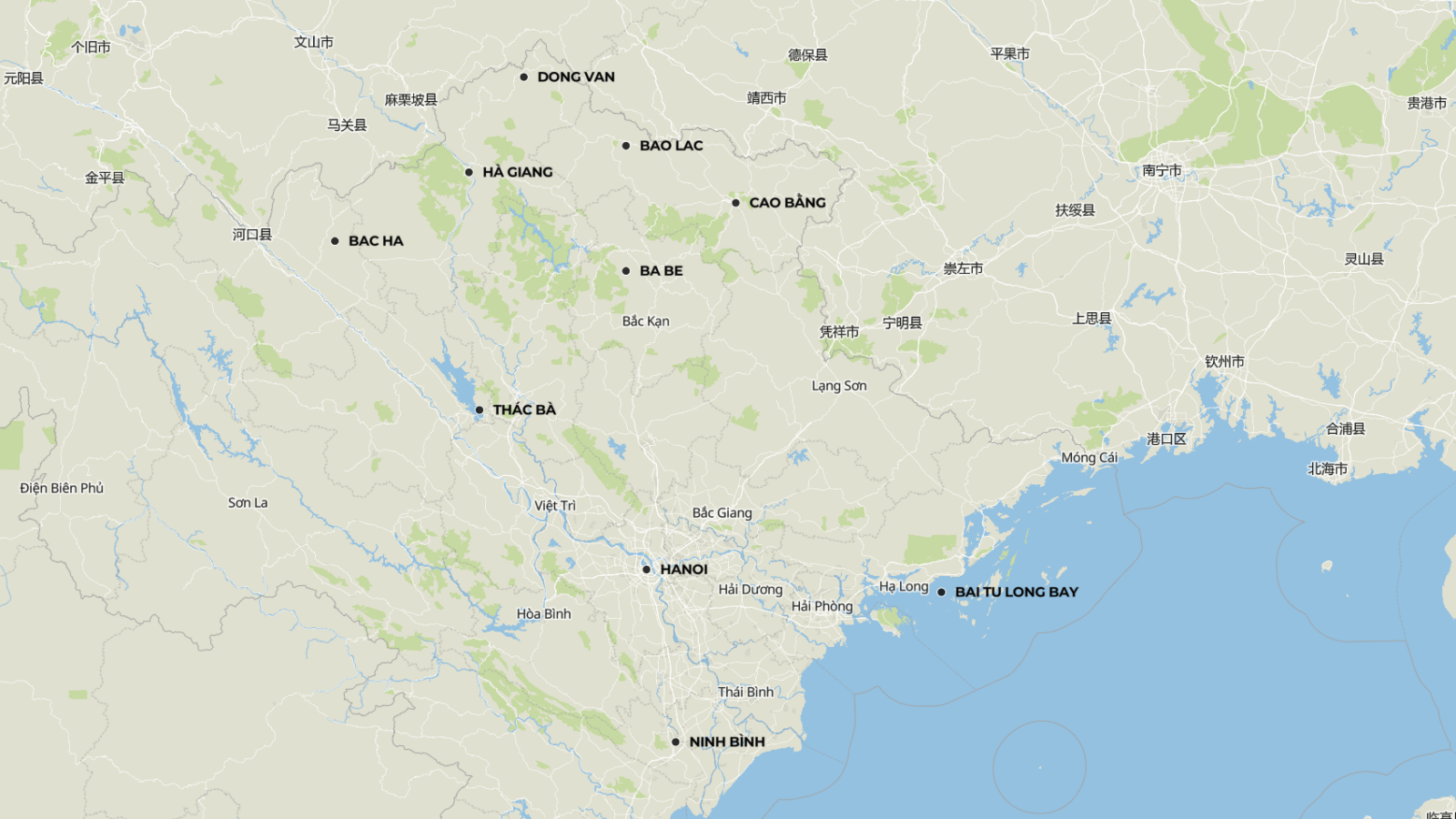 Vietnam,Circuit « Vietnam du nord en circuit privé »,transferts, visites, hébergement, demi-pension, guide francophone,Hanoï,,,Hà Giang,,,Cao Bằng,,Ninh Bình,,HANOI,HANOI - THAC BA 150km ~3h de route,THAC BA - BAC HA 190km ~4h de route,BAC HA - HA GIANG 120km, ~ 4h de route,HA GIANG - DONG VAN 130km ~3h30 de route,DONG VAN,DONG VAN - BAO LAC 140km ~4h de route,BAO LAC - CAO BANG 200km ~5h de route,CAO BANG – BA BE 190km ~4h30 de route,BA BE - HANOI 210km ~4h30 de route,HANOI – NINH BINH 95km ~1h30 de route,NINH BINH – BAI TU LONG 225km ~3h30 de route,BAI TU LONG - HANOI DÉPART